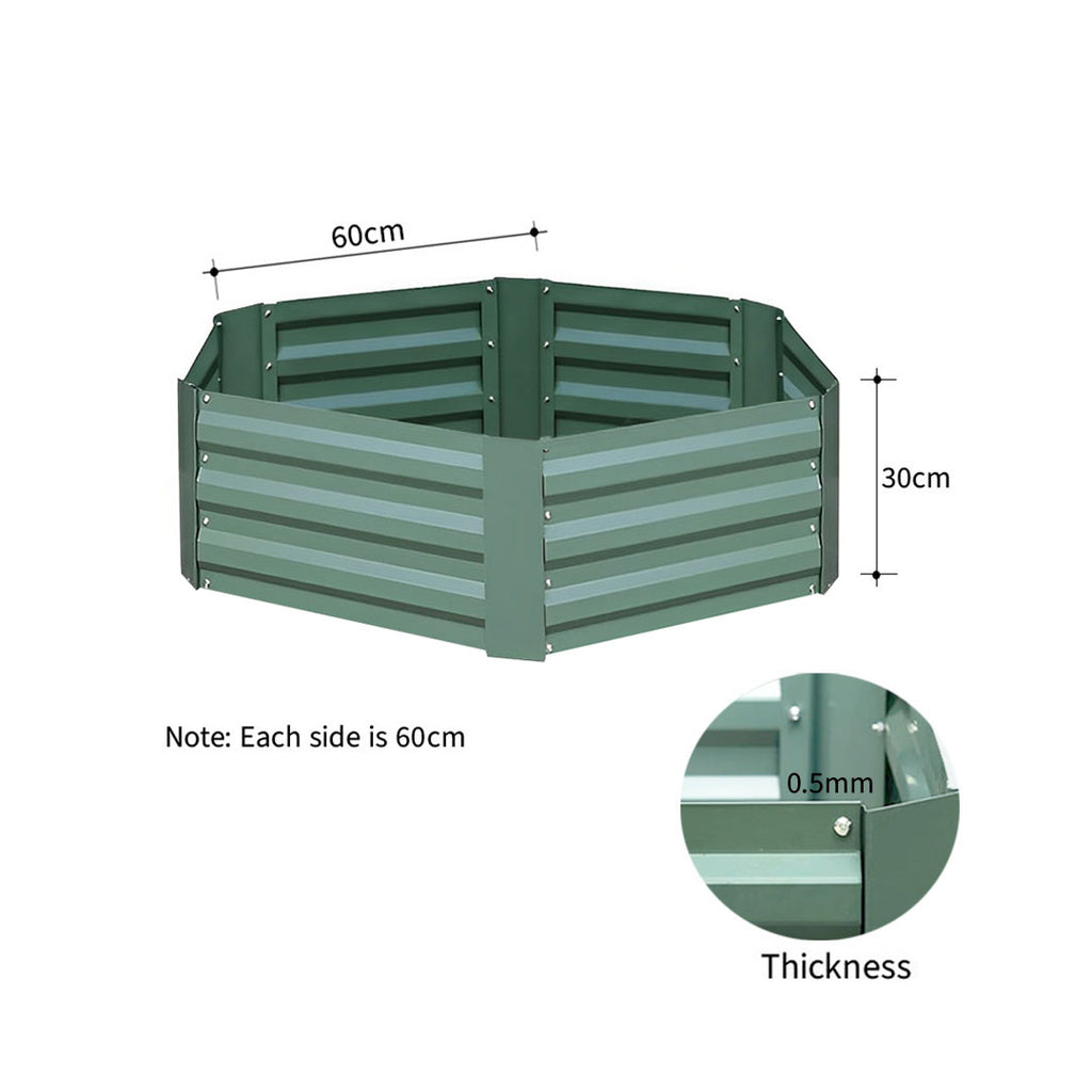 60cm Hexagon Shape Galvanized Raised Garden Bed Green