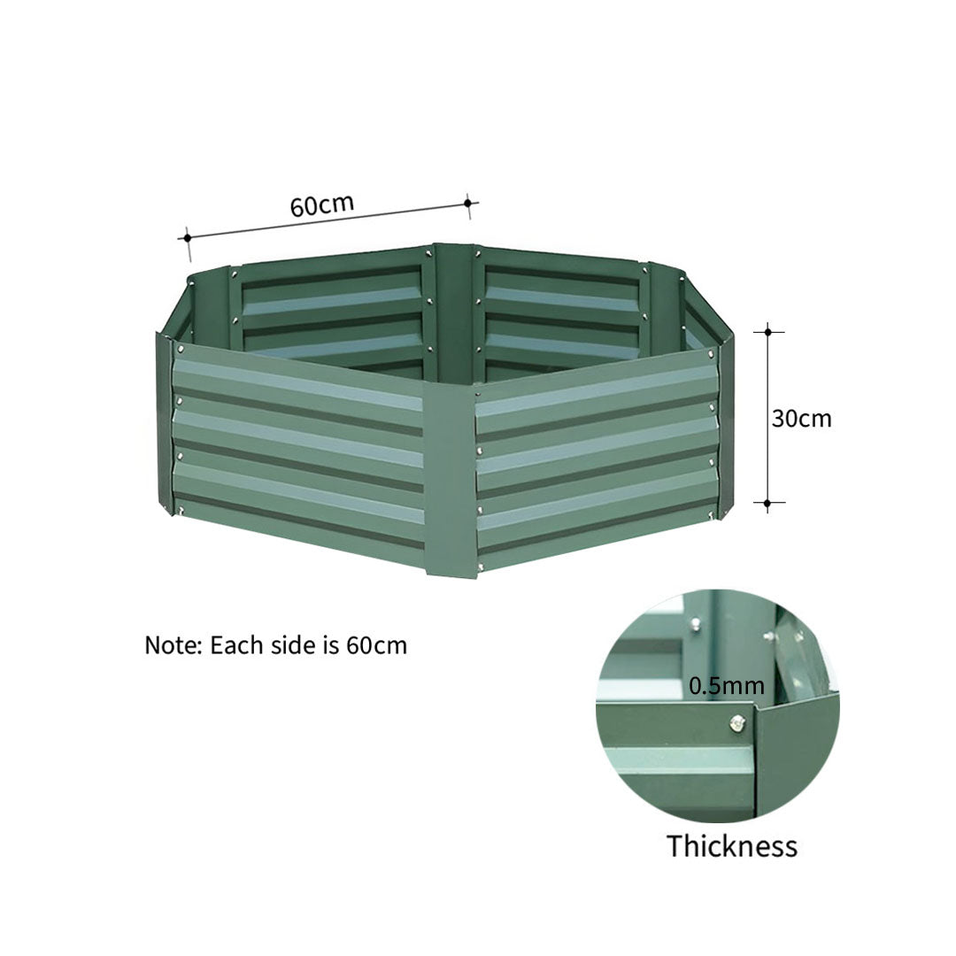 60cm Hexagon Shape Galvanized Raised Garden Bed Green