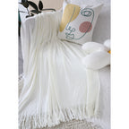 White Acrylic Knitted Throw Blanket