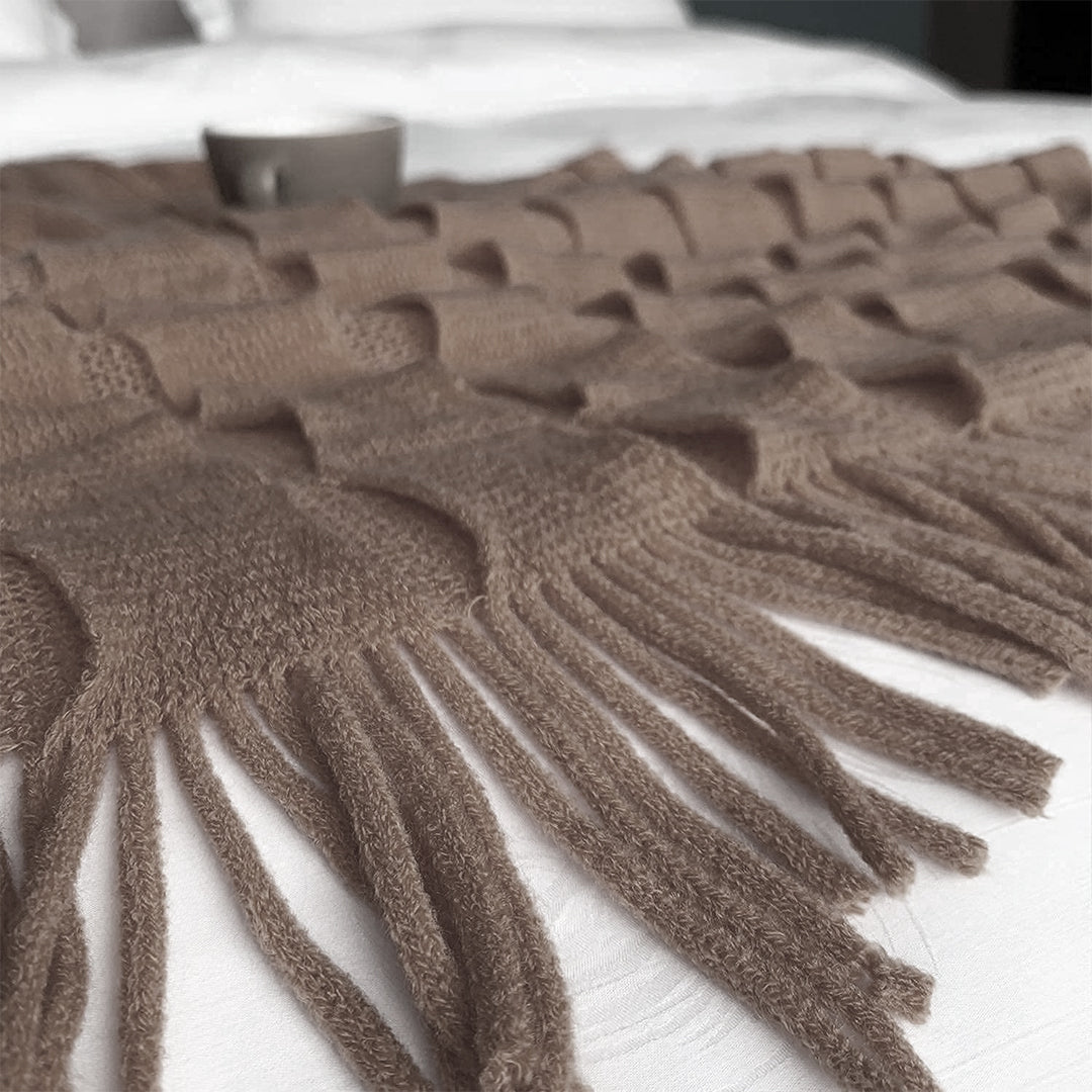 Coffee Textured Knitted Throw Blanket