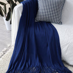 Royal Blue Acrylic Knitted Throw Blanket