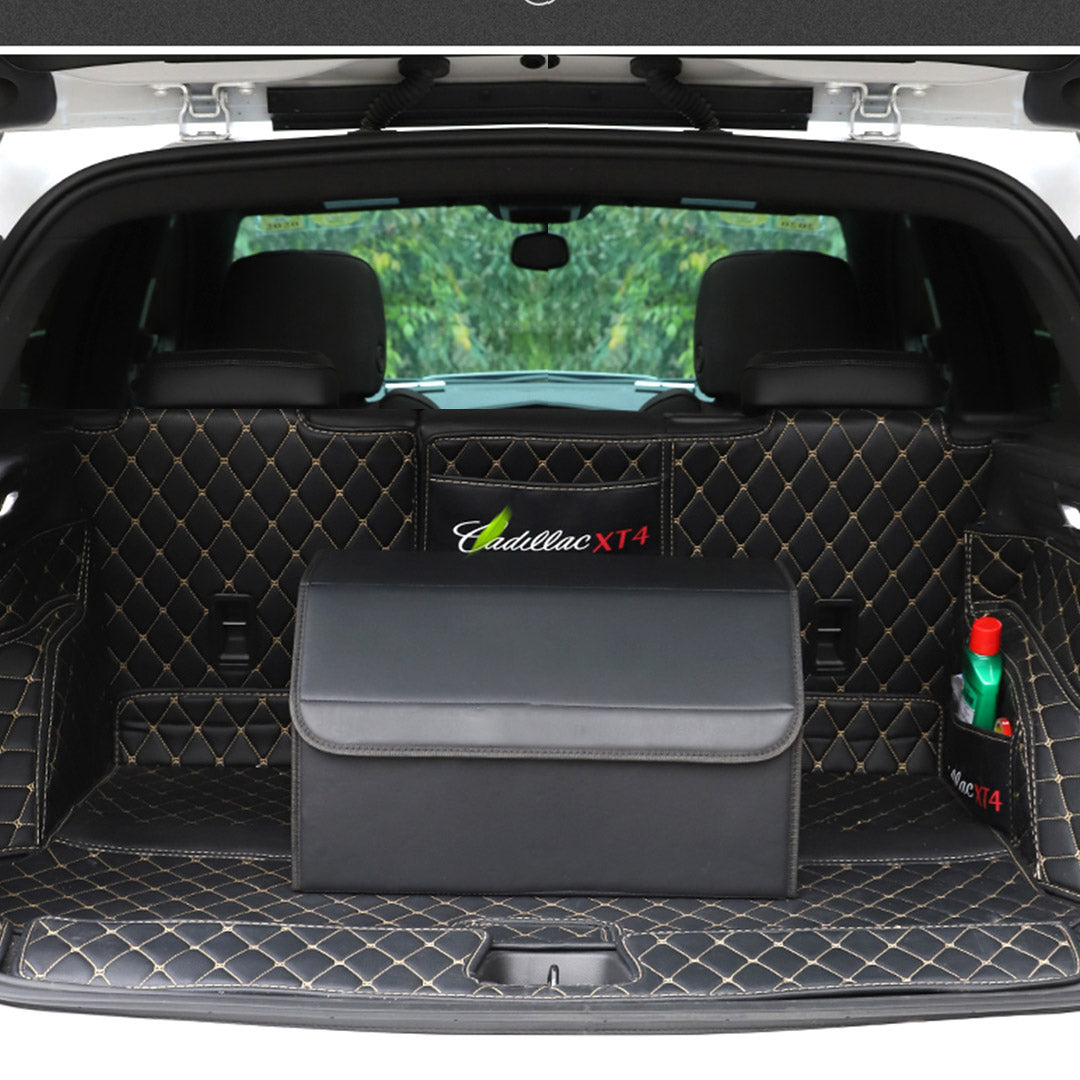 Leather Car Boot Foldable Trunk Cargo Organizer Box Black Medium
