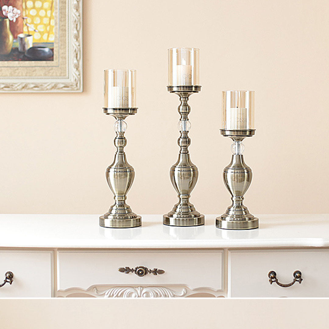 43.3cm Glass Candle Holder Iron Metal