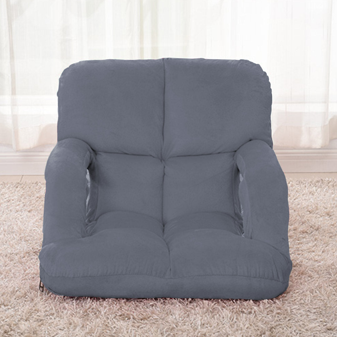 Foldable Floor Recliner Lazy Chair with Armrest Grey