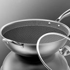 34cm Stainless Steel Frying Pan with Glass Lid and Helper Handle