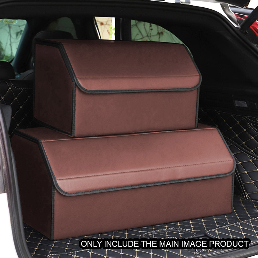 Leather Car Boot Foldable Trunk Cargo Organizer Box Coffee Large
