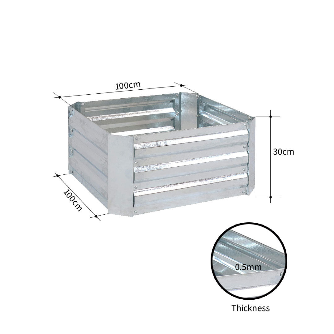 100cm Square Galvanized Raised Garden Bed Silver