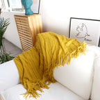 Mustard Textured Knitted Throw Blanket