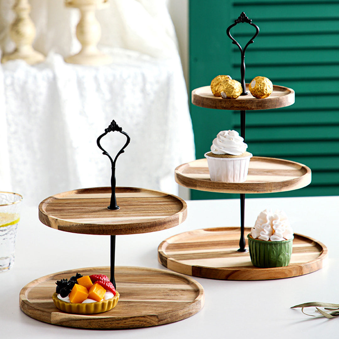 15cm 2 Tier  Brown Round Wooden Acacia board