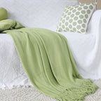 Green Acrylic Knitted Throw Blanket
