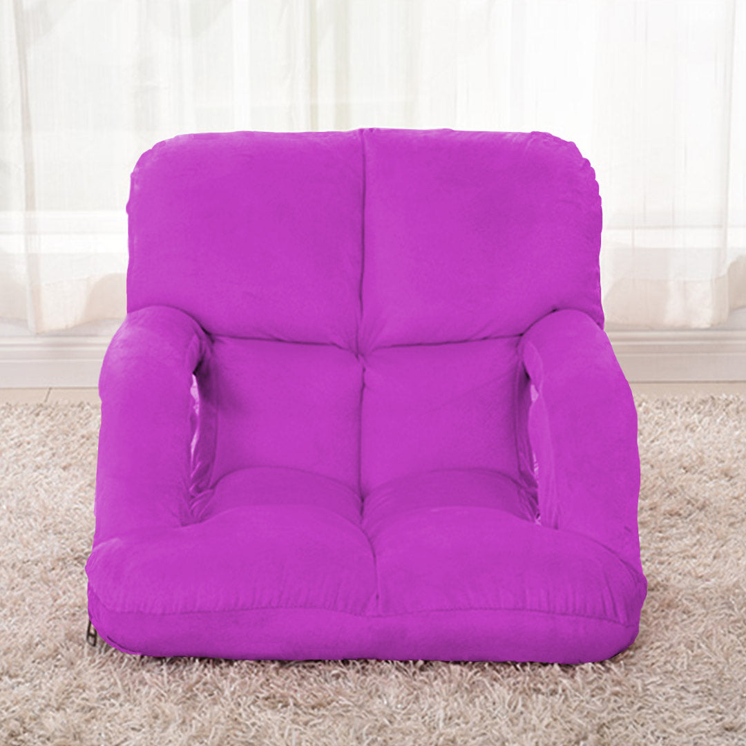 Foldable Floor Recliner Lazy Chair with Armrest Purple
