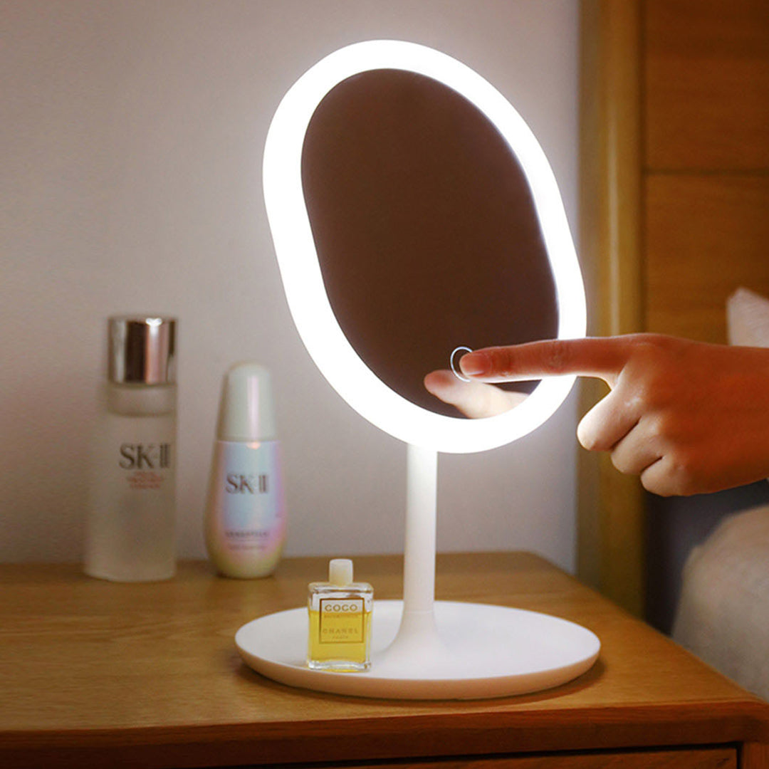 Transparent Cosmetic Storage Skincare Organiser with White LED Light Tabletop Mirror Set