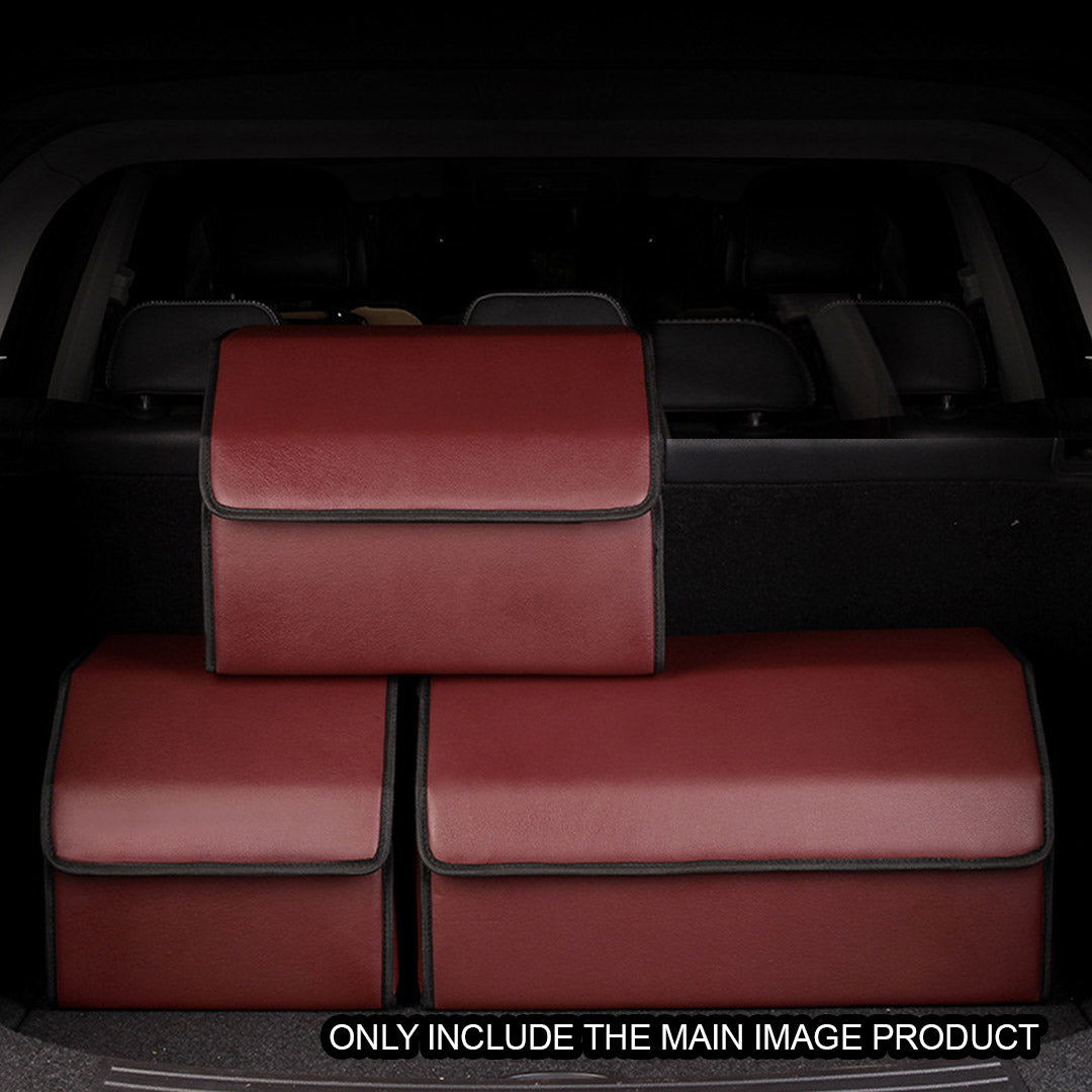 Leather Car Boot Foldable Trunk Cargo Organizer Box Red Small
