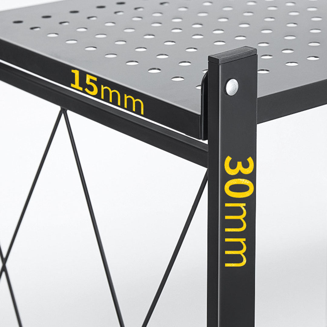 3 Tier Foldable Kitchen Shelves with Wheels Black