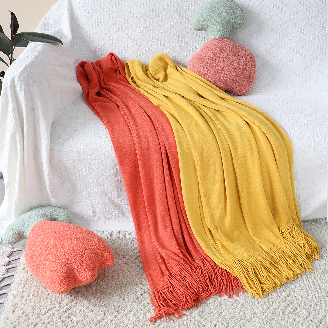 Orange Acrylic Knit Throw Blanket