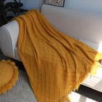 Yellow Diamond Pattern Knitted Throw Blanket