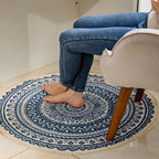 Dark Blue Carpet Soft Linen Bohemian Non-Slip Round Rug