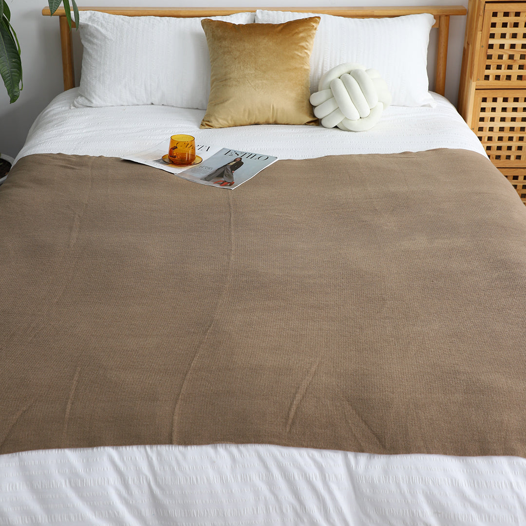 Coffee Acrylic Knitted Throw Blanket