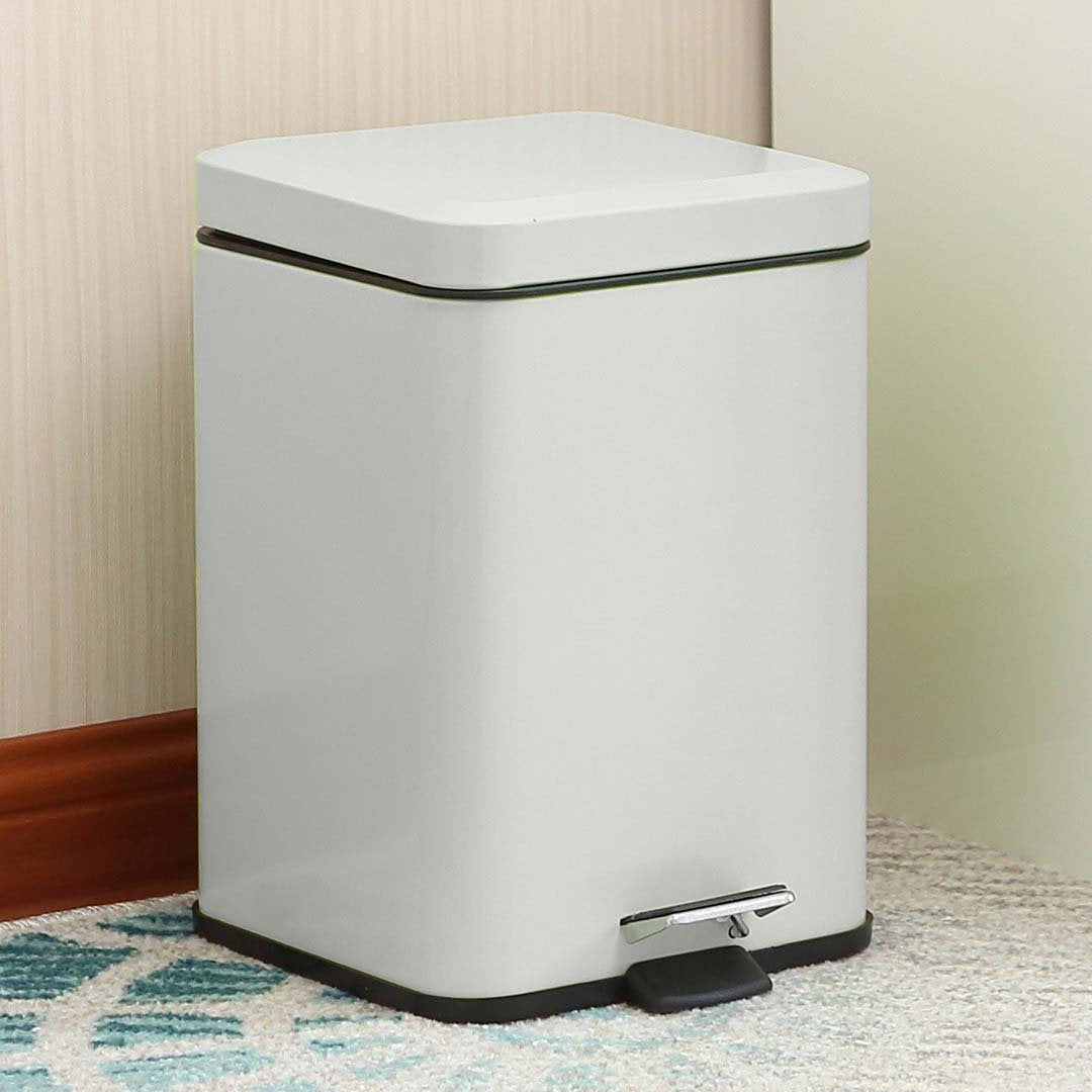 Foot Pedal Stainless Steel Trash Bin Square 6L White