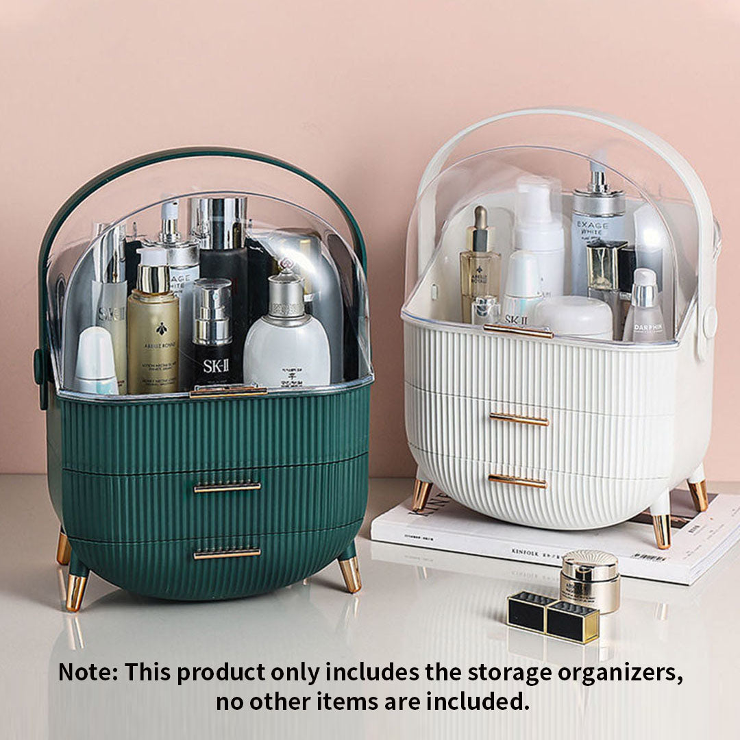 White Cosmetic Jewelry Storage Organiser with Antler LED Tabletop Mirror Set