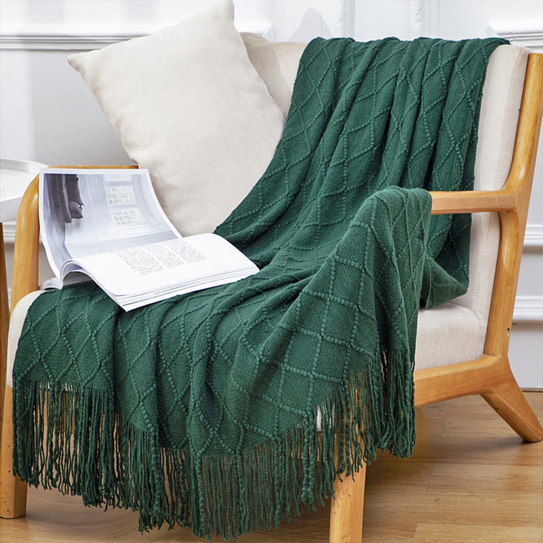 Green Diamond Pattern Knitted Throw Blanket