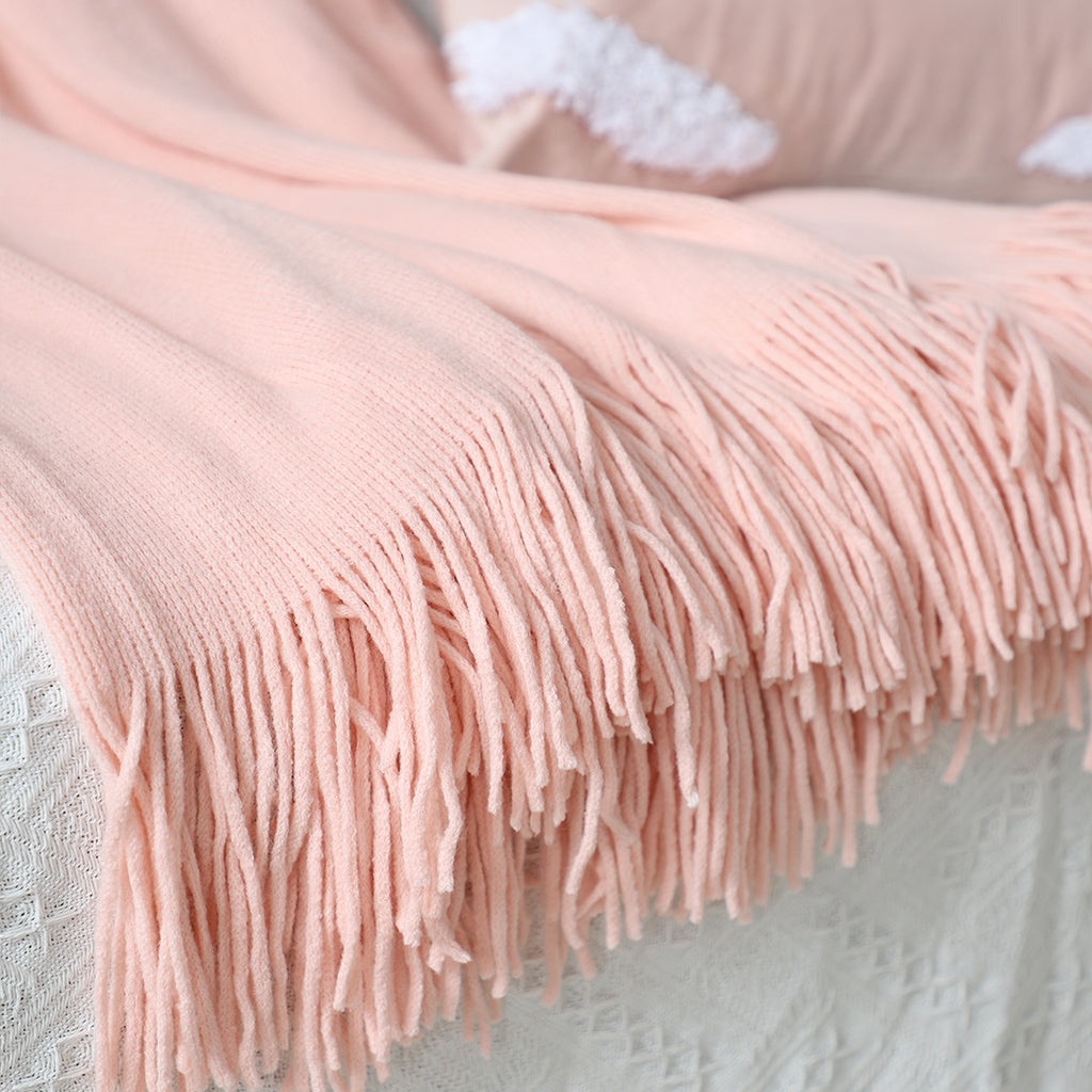 Pink Acrylic Knitted Throw Blanket