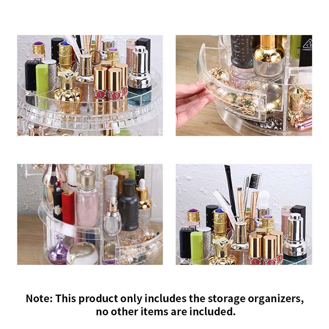 360 Degree Rotating Cosmetic Storage Organiser with White LED Light Tabletop Mirror Set