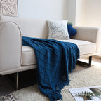 Royal Blue Diamond Pattern Knitted Throw Blanket