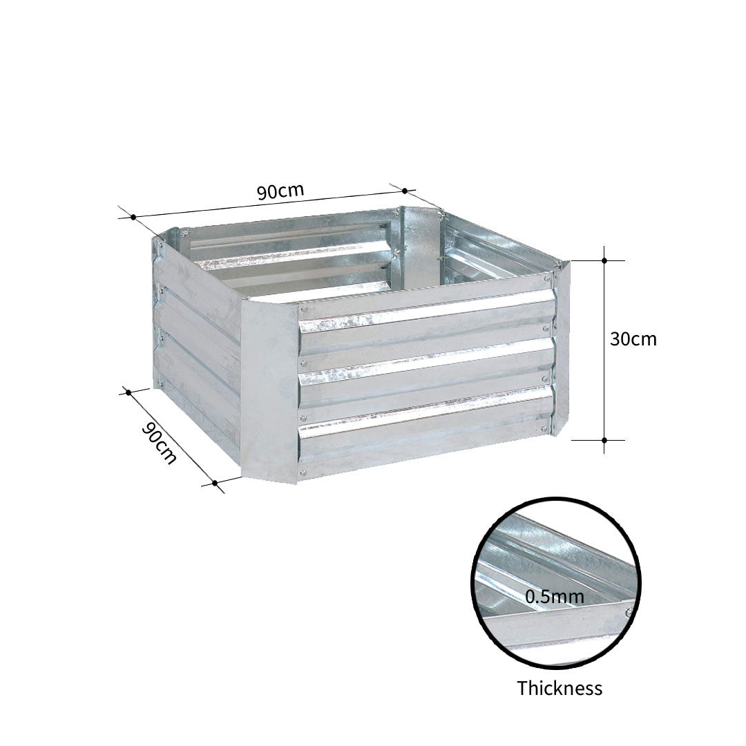 90cm Square Galvanized Raised Garden Bed Silver