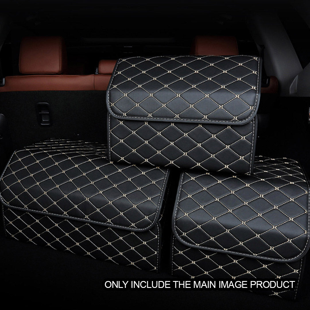 Leather Car Boot Foldable Trunk Cargo Organizer Box Black/Gold Stitch Small
