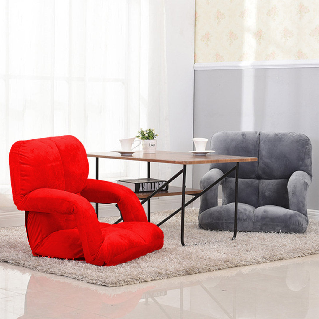 Foldable Floor Recliner Lazy Chair with Armrest Red
