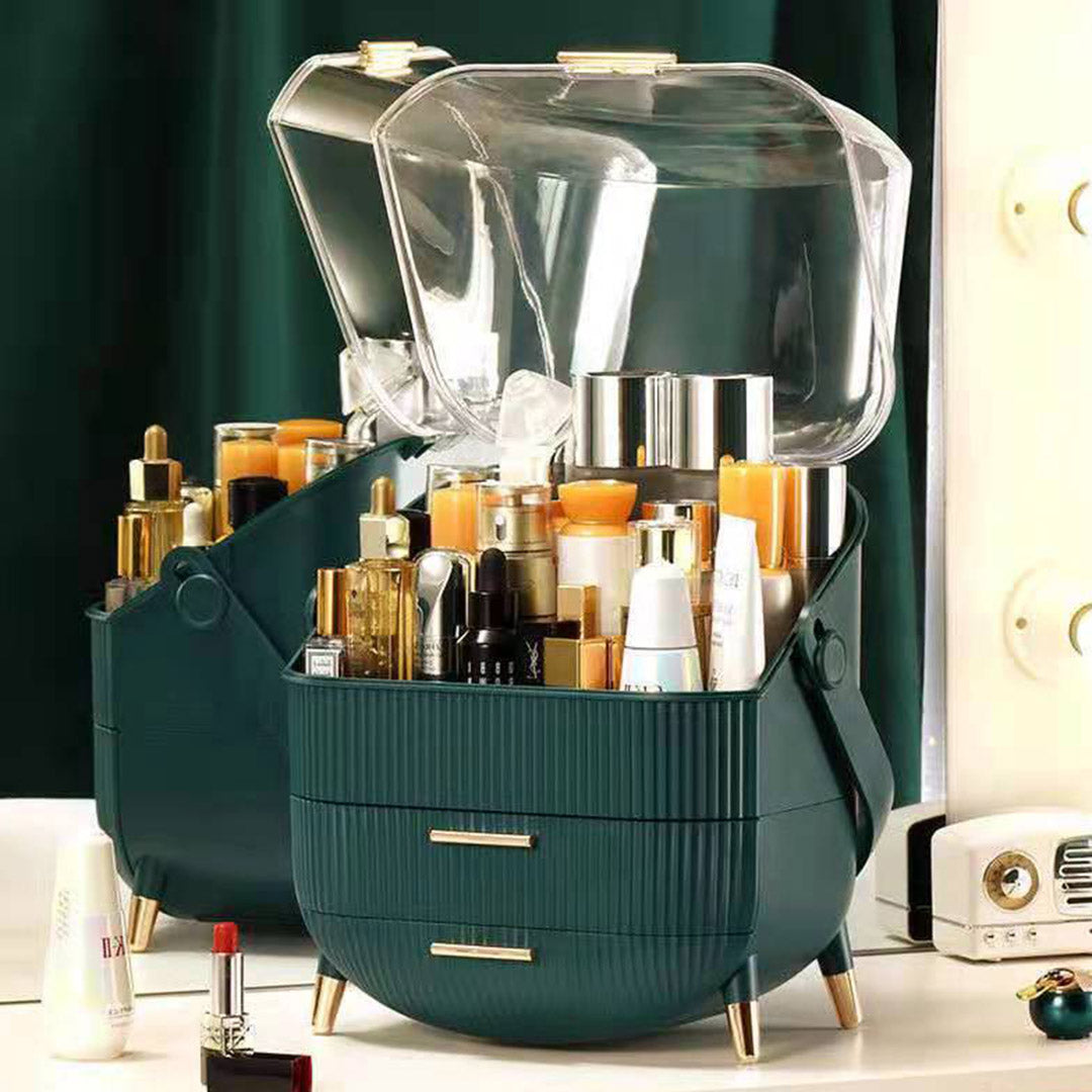 Green Cosmetic Jewelry Storage Organiser with Antler LED Tabletop Mirror Set