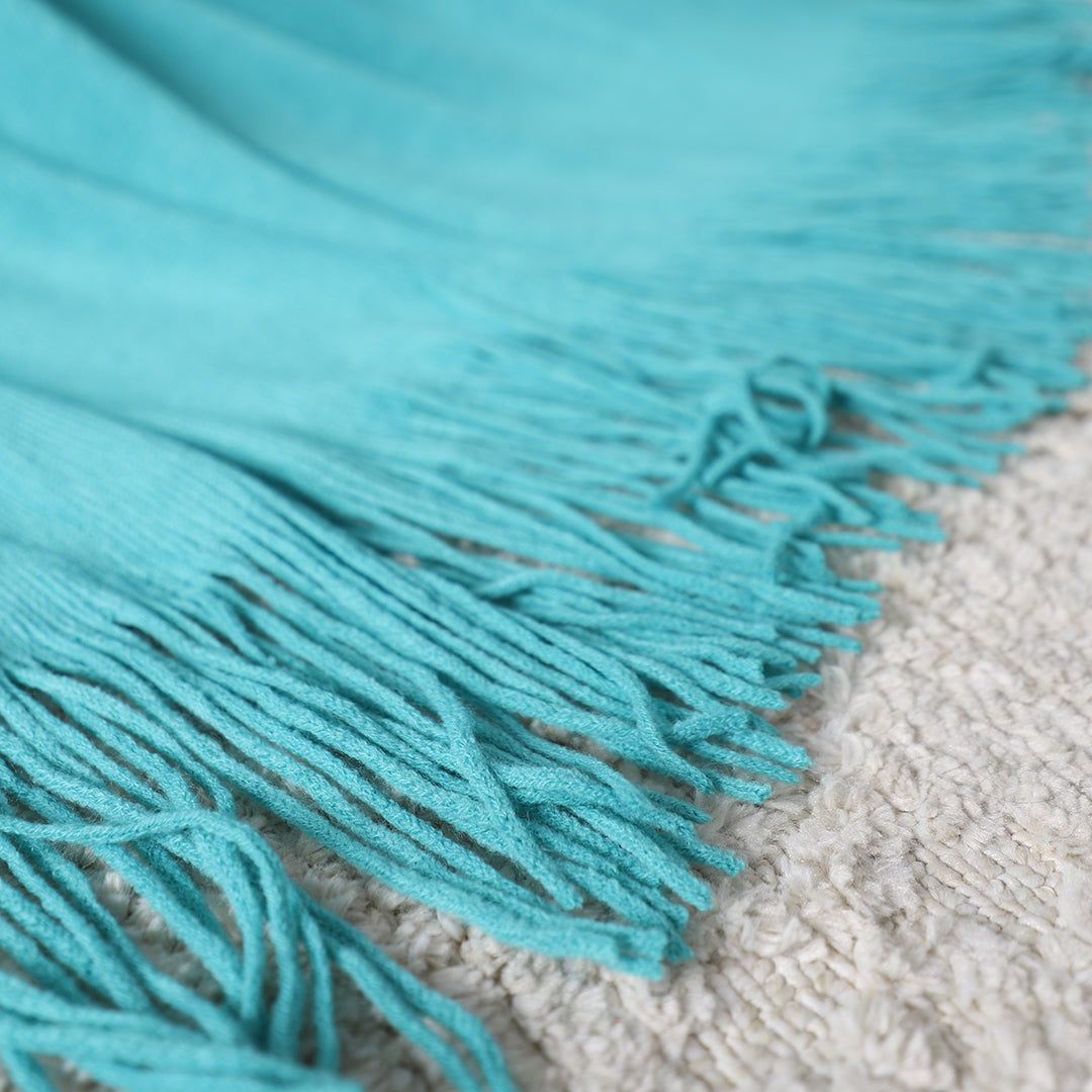 Teal Acrylic Knitted Throw Blanket