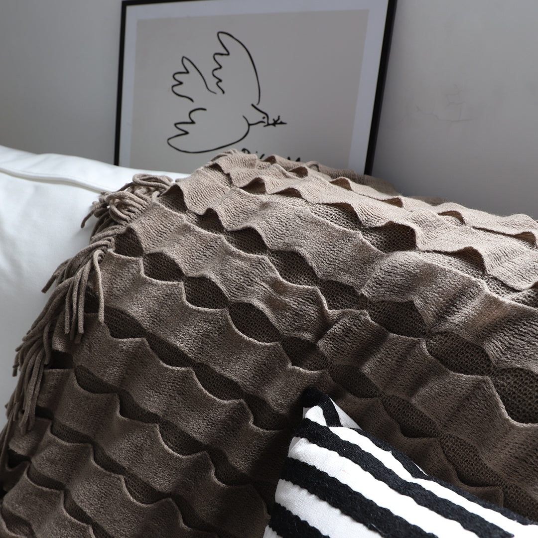 Coffee Textured Knitted Throw Blanket