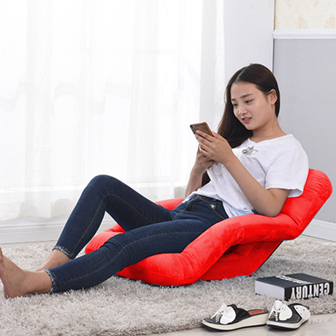 Foldable Floor Recliner Lazy Chair with Armrest Red