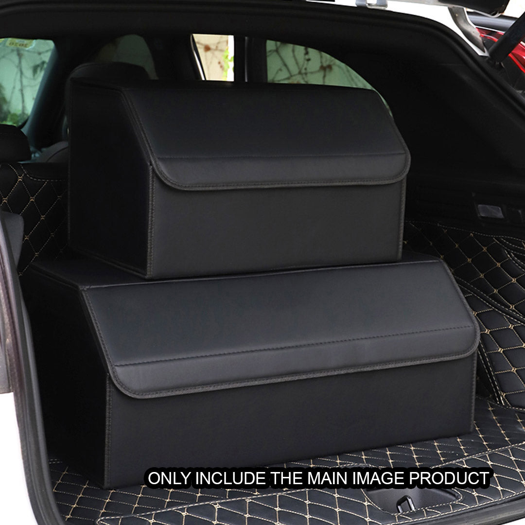 Leather Car Boot Foldable Trunk Cargo Organizer Box Black Large