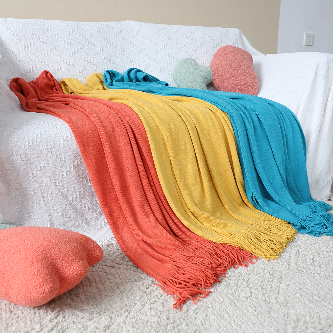 Orange Acrylic Knit Throw Blanket