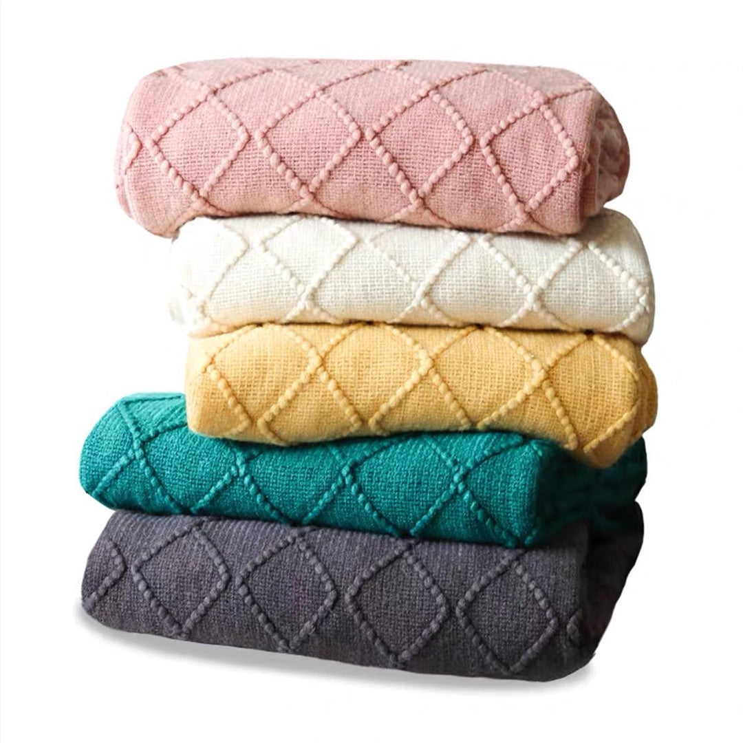 Green Diamond Pattern Knitted Throw Blanket