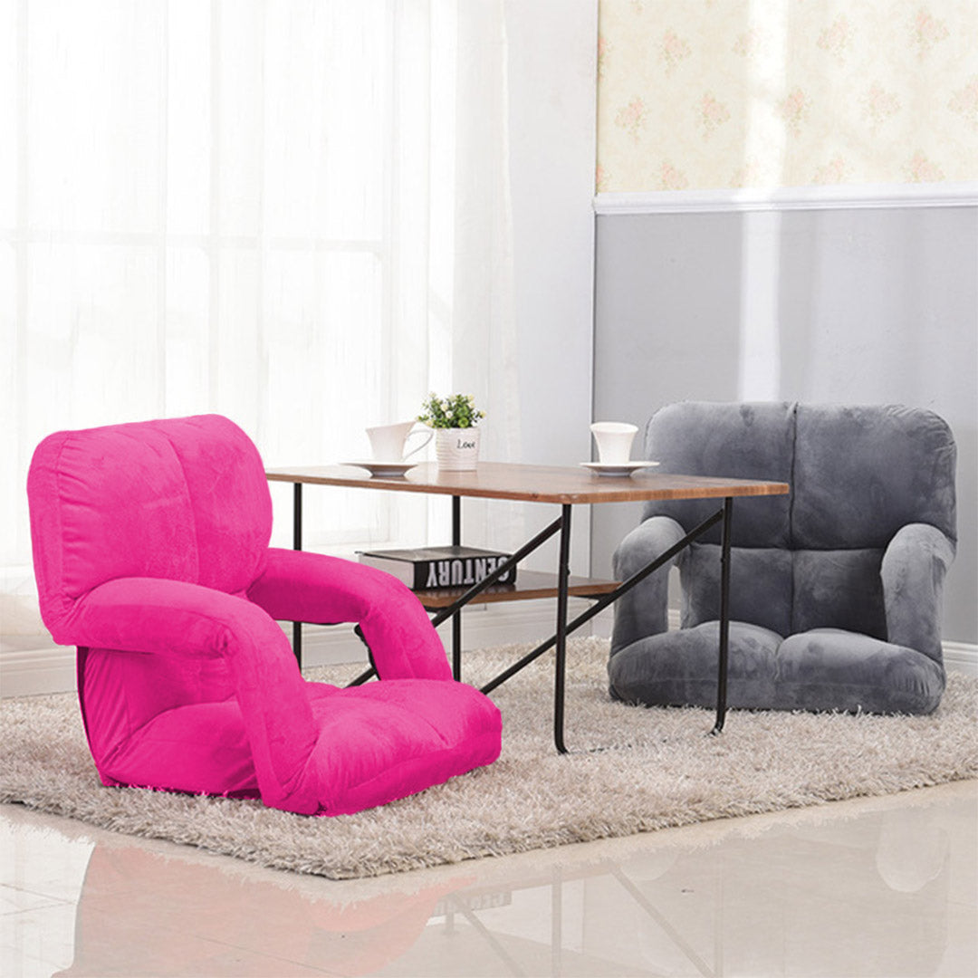 Foldable Floor Recliner Lazy Chair with Armrest Pink