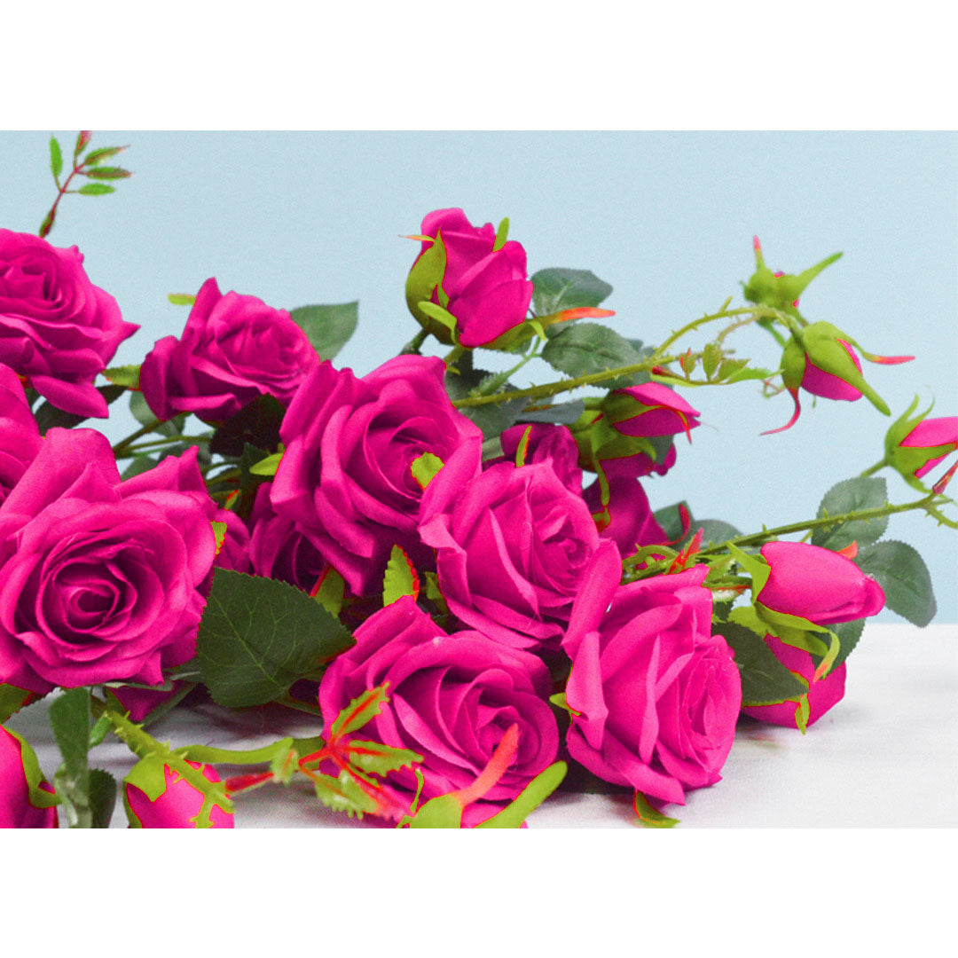 12 Heads Artificial Silk Rose Bouquet Dark Pink