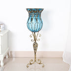 85cm Blue Glass Floor Vase and 12pcs Dark Pink Artificial Flower Set