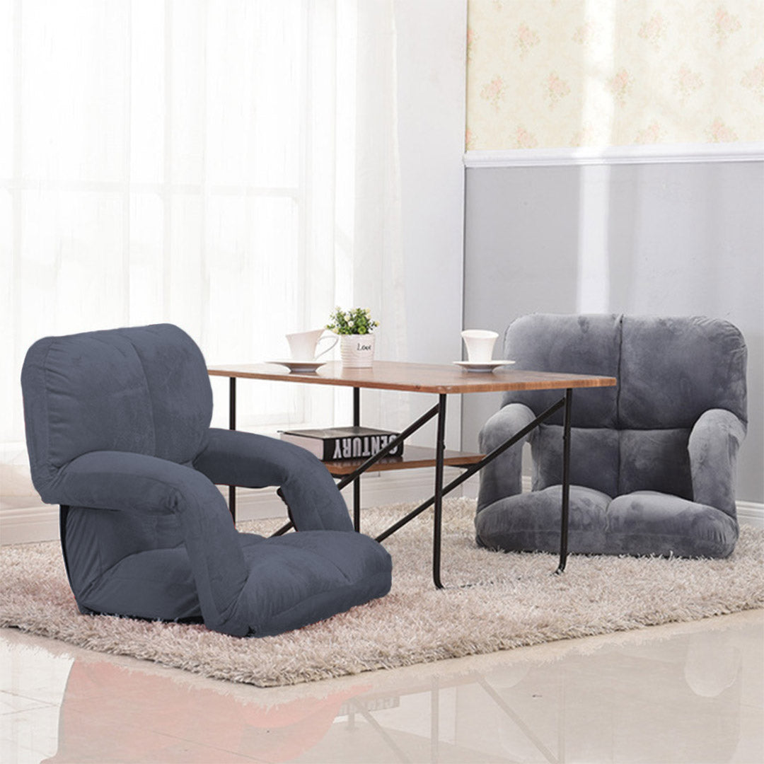 Foldable Floor Recliner Lazy Chair with Armrest Grey