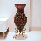 67cm Purple Glass Floor Vase and 12pcs Dark Pink Artificial Flower Set