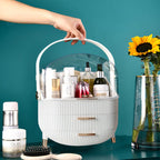 White Cosmetic Jewelry Storage Organiser with Antler LED Tabletop Mirror Set