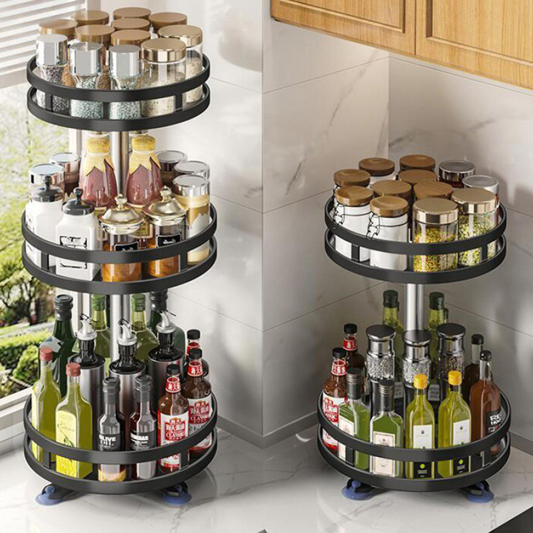 3 Tier Black Round Multi-Function Kitchen Seasoning Organiser Shelf