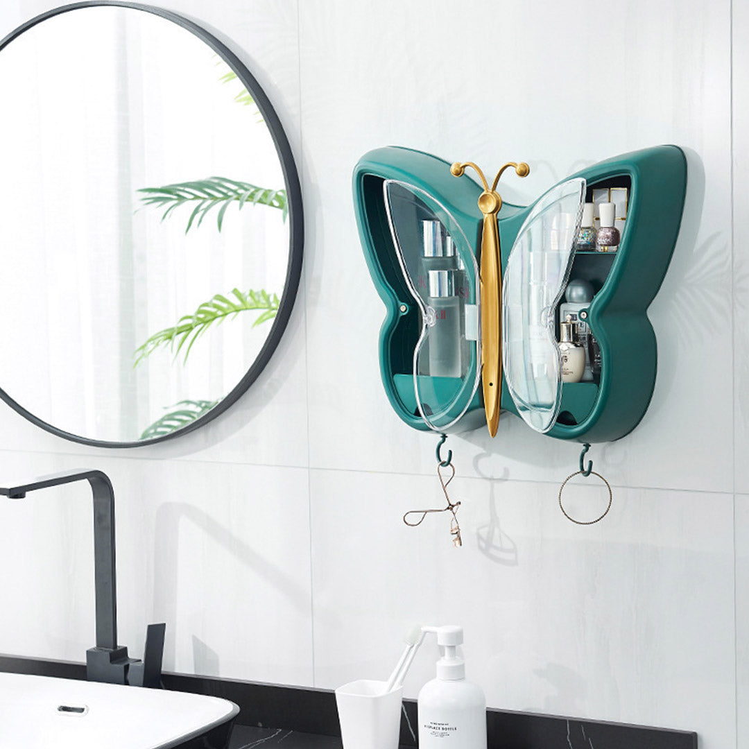 Green Butterfly Shape Wall-Mounted Makeup Organiser