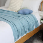 Sky Blue Acrylic Knitted Throw Blanket