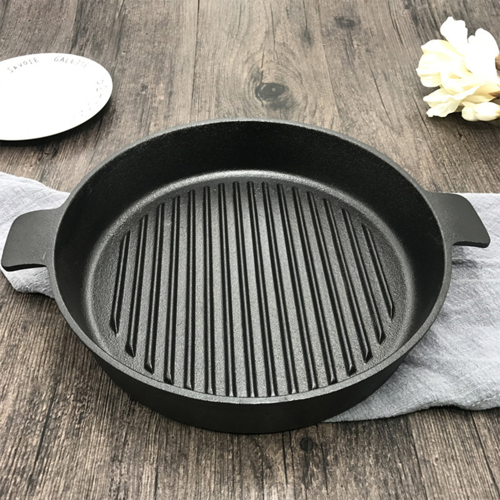 SOGA 25cm Round Ribbed Cast Iron with Handle