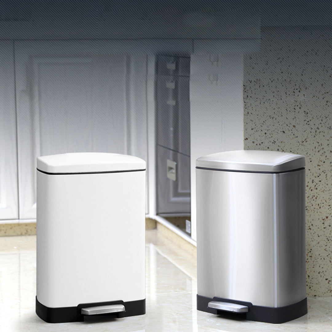 Rectangular 12L Stainless Steel Foot Pedal Recycling Bin for Garbage White