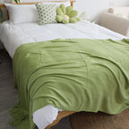 Green Acrylic Knitted Throw Blanket